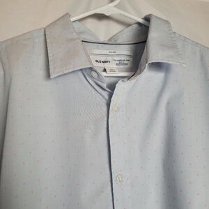 Old Navy Men's The Signature Shirt Baby Blue Pink Micro Dot Long Sleeve Size XXL